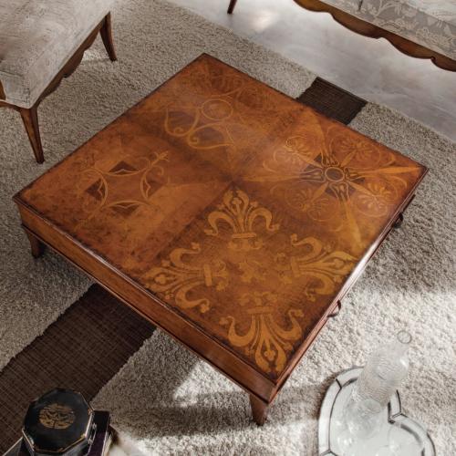 Table basse en bois de luxe avec surface en marqueterie décorative et rangement multi-tiroirs Vue de dessus par Luxury Group International