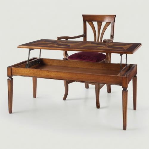 Table basse en bois de luxe avec incrustation décorative en parquet et rangement dissimulé Vue détaillée par Luxury Group International