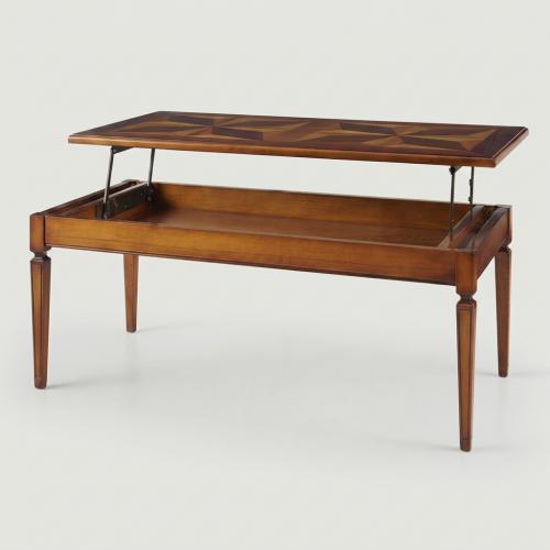 Table basse en bois de luxe avec incrustation décorative en parquet et rangement dissimulé Vue détaillée par Luxury Group International