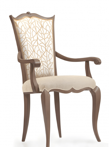 Luxury Wooden Dining Armchair with Cream Upholstered Seat & Decorative Back Panel - Dining Room Furniture Front View by Luxury Group International