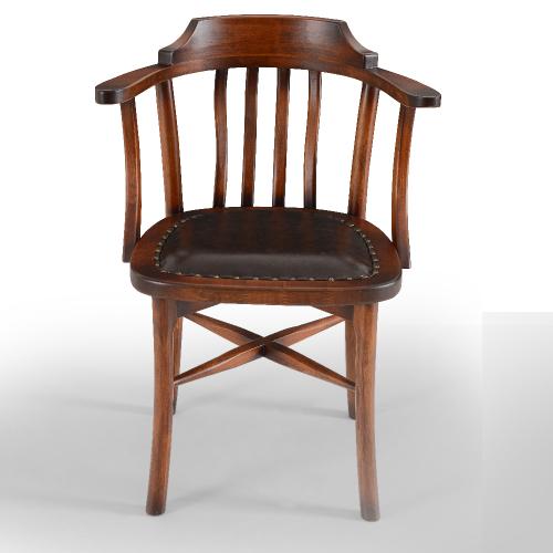 Luxury Wooden Dining Armchair with Leather Seat & Curved Open Backrest - Dining Room Furniture Front View by Luxury Group International