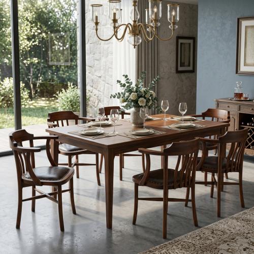 Luxury Wooden Dining Armchair with Leather Seat & Curved Open Backrest - Dining Room Furniture Lifestyle View by Luxury Group International