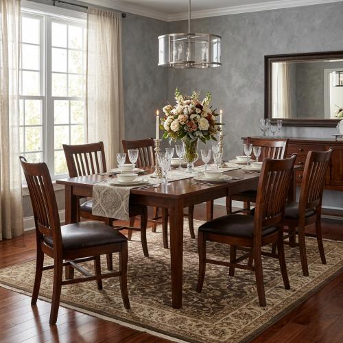 Luxury Wooden Dining Armchair with Leather Seat & Curved Slatted Backrest - Dining Room Furniture Lifestyle View by Luxury Group International