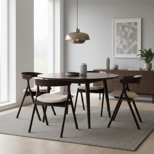 Luxury Wooden Dining Chair in Dark Walnut Finish with Curved Backrest and Cream Cushion by Luxury Group International