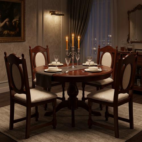 Chaise de Salle à Manger en Bois de Luxe avec Variations de Tissu Floral et Dossier Ovale - Finition Noyer/Ivoire Vue lifestyle par Luxury Group International