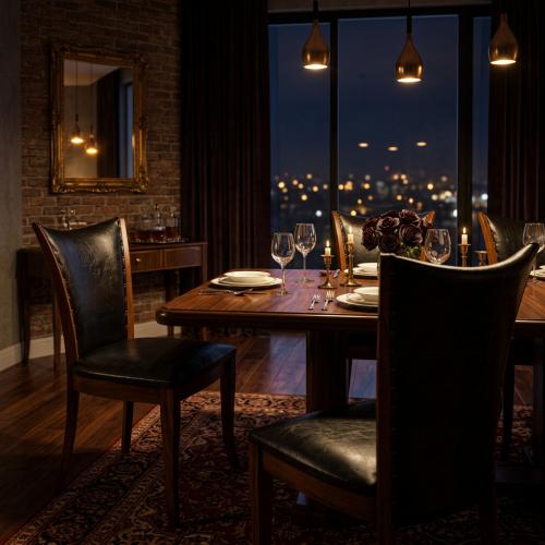 Silla de Comedor de Madera de Lujo con Tapicería de Cuero y Respaldo Curvado - Muebles para Comedor Vista lifestyle por Luxury Group International