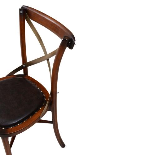 Luxury Wooden Dining Chair with Brass Cross Back & Leather Upholstered Seat - Dining Room Furniture Detail View by Luxury Group International