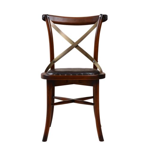 Luxury Wooden Dining Chair with Brass Cross Back & Leather Upholstered Seat - Dining Room Furniture Front View by Luxury Group International