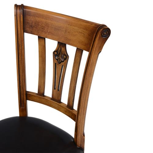 Luxury Wooden Dining Chair with Hand-Carved Backrest & Leather Upholstered Seat - Dining Room Furniture Detail View by Luxury Group International