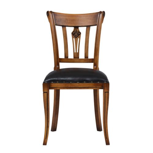 Luxury Wooden Dining Chair with Hand-Carved Backrest & Leather Upholstered Seat - Dining Room Furniture Front View by Luxury Group International