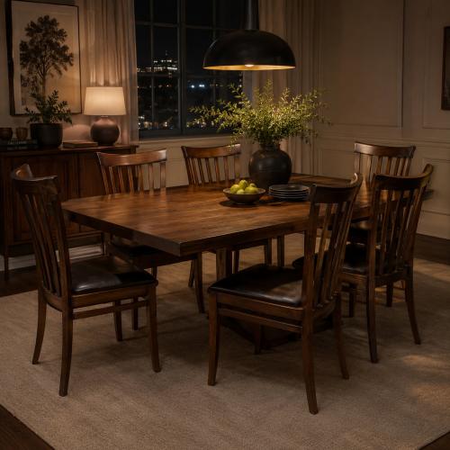 Luxury Wooden Dining Chair with Leather Seat & Curved Slatted Backrest - Dining Room Furniture Lifestyle View by Luxury Group International