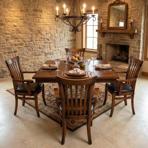 Luxury Wooden Dining Leather Armchair with Curved Armrests - Dining Room Furniture Lifestyle View by Luxury Group International