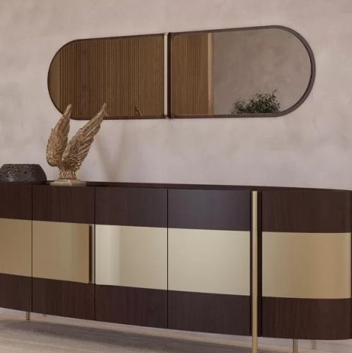 Luxury wooden frame oval Designer wall mirror with Middle divider by Luxury Group International