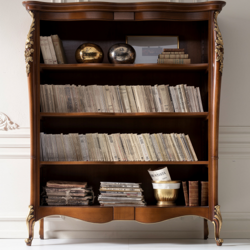 Luxury Wooden Open Shelves with Gold Leaf Baroque Carved Detailing - Living Room Furniture Front View by Luxury Group International
