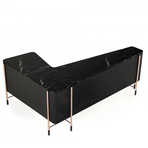 Luxury Work Desk in Black Matte Finish with Black Marble Top & Copper Legs by Luxury Group International