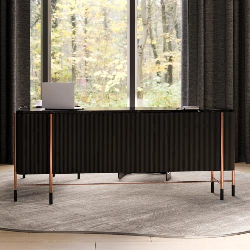 Luxus-Schreibtisch in mattem Schwarz mit schwarzer Marmorplatte & Kupferbeinen von Luxury Group International