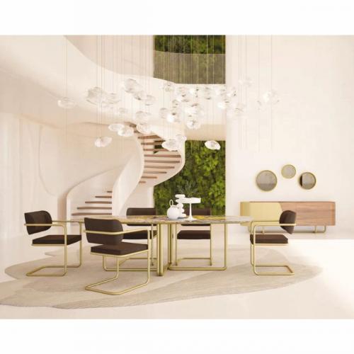 Buffet de luxe jaune / marron en bois massif et laiton avec 4 portes 235 cm par Luxury Group International