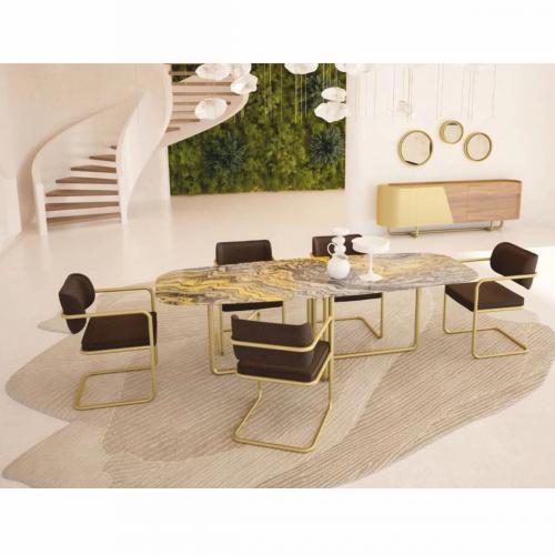 Buffet de luxe jaune / marron en bois massif et laiton avec 4 portes 235 cm par Luxury Group International