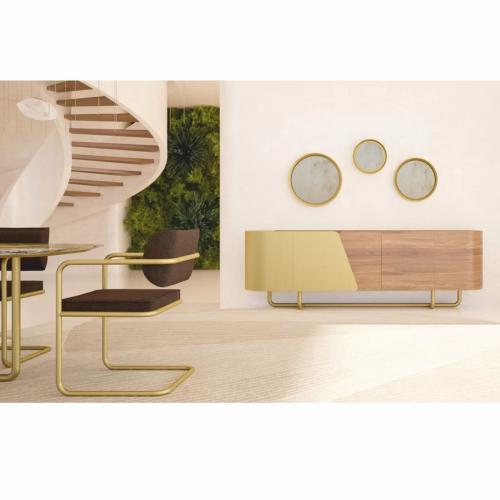 Buffet de luxe jaune / marron en bois massif et laiton avec 4 portes 235 cm par Luxury Group International