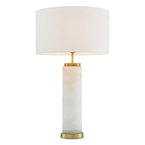 Lampada da Tavolo Moderna di Lusso in Marmo Bianco con Finitura Dorata e Paralume Bianco di Luxury Group International