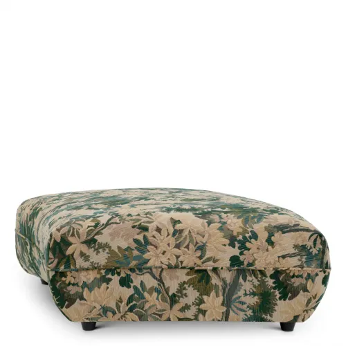 Pouf divano di lusso botanico Marston verde in tessuto opaco beige chiaro con motivo a foglie di Luxury Group International