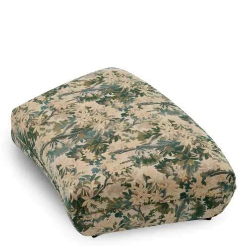 Pouf divano di lusso botanico Marston verde in tessuto opaco beige chiaro con motivo a foglie di Luxury Group International
