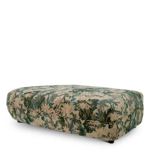 Pouf divano di lusso botanico Marston verde in tessuto opaco beige chiaro con motivo a foglie di Luxury Group International