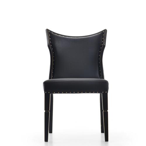 Midnight Black Luxury Dining Chair with Brass Studded Leather Upholstery - Dining Room Furniture Front View by Luxury Group International