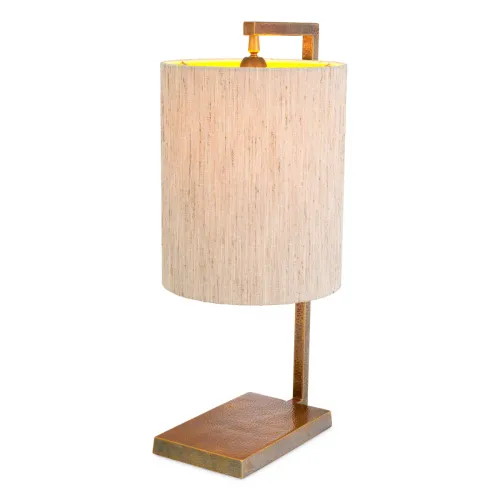 Lampada da Tavolo di Lusso Moderna per Camera da Letto con Finitura in Ottone Vintage e Paralume Beige di Luxury Group International