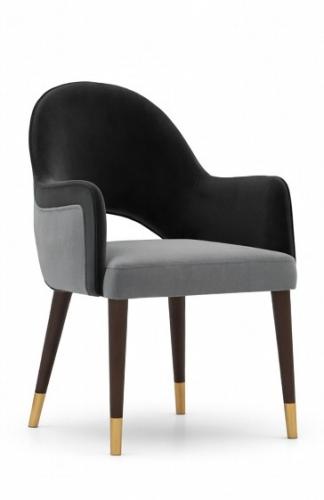 Modern Black Grey Upholstered Luxury Dining Chair with Antique Brass Accents by Luxury Group International