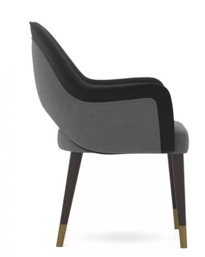 Modern Black Grey Upholstered Luxury Dining Chair with Antique Brass Accents by Luxury Group International
