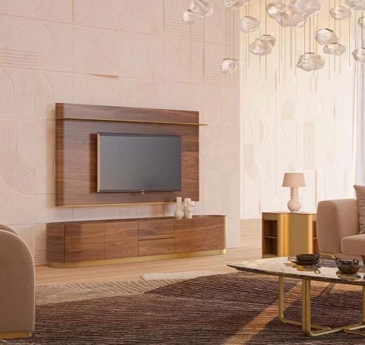 Modern Brown Solid Wood Veneer Luxury TV Unit by Luxury Group International