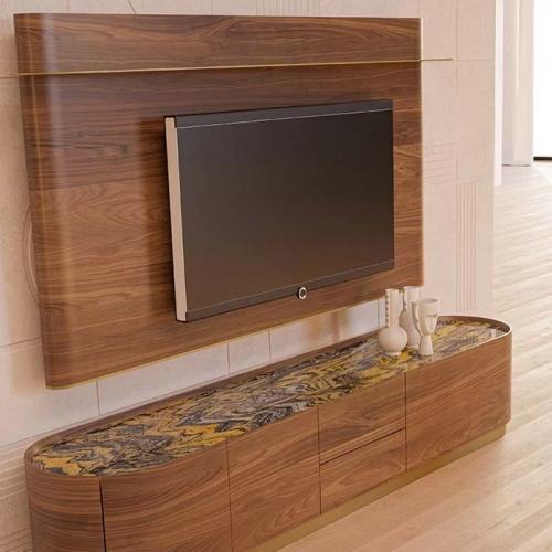 Modern Brown Solid Wood Veneer Luxury TV Unit by Luxury Group International