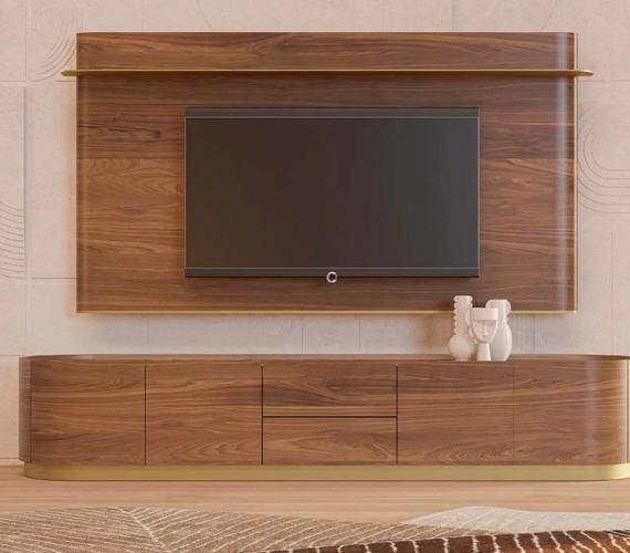 Modern Brown Solid Wood Veneer Luxury TV Unit by Luxury Group International