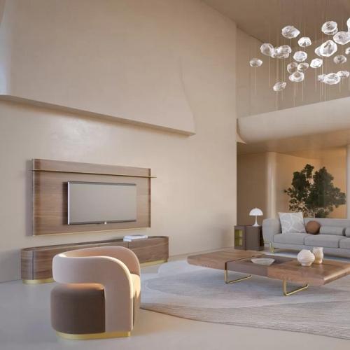 Modern Brown Solid Wood Veneer Luxury TV Unit by Luxury Group International