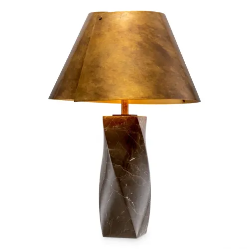 Moderna Lampada da Tavolo di Lusso Senza Fili in Marmo con Paralume in Metallo Dorato grigio / ottone antico Ø 53 x H. 78 cm di Luxury Group International