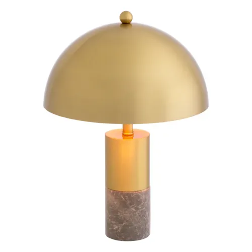 Lampada da Tavolo di Lusso Moderna in Oro con Base in Marmo Grigio e Paralume a Cupola Dorata di Luxury Group International