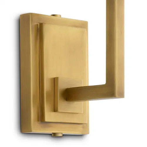 Lampada da parete moderna con cornice dorata, ottone antico e vetro trasparente rigato a goccia di Luxury Group International