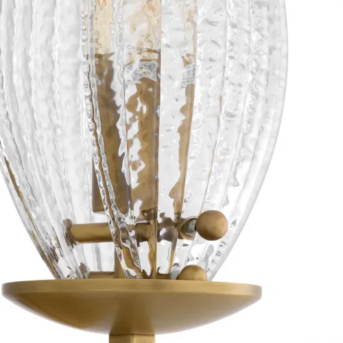 Lampada da parete moderna con cornice dorata, ottone antico e vetro trasparente rigato a goccia di Luxury Group International