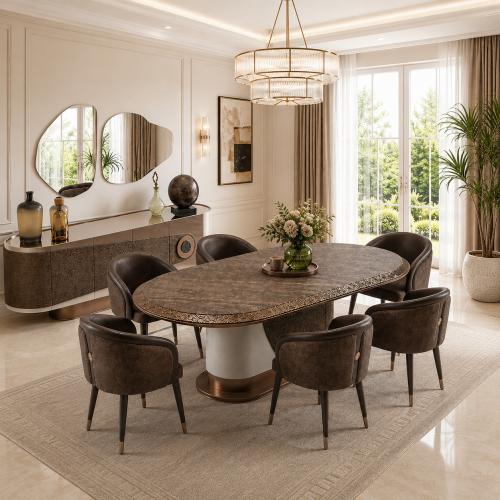 Dark Brown Modern Luxury Dining Chair matte faux leather with Curved backrest by Luxury Group International