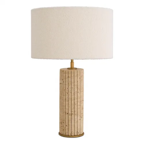 Lampada da Tavolo Moderna di Lusso in Travertino con Paralume Rotondo di Luxury Group International