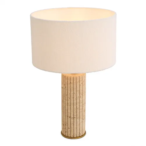 Lampada da Tavolo Moderna di Lusso in Travertino con Paralume Rotondo di Luxury Group International