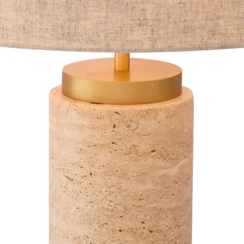 Lampada da Tavolo Moderna di Lusso in Travertino Beige con Paralume beige e Finitura in Ottone Antico di Luxury Group International