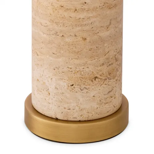 Lampada da Tavolo Moderna di Lusso in Travertino Beige con Paralume beige e Finitura in Ottone Antico di Luxury Group International