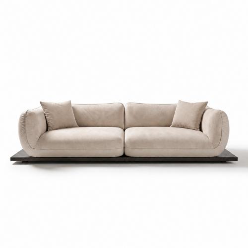 Sofá de cuero moderno de lujo en tela mate beige crema con brazos redondeados por Luxury Group International