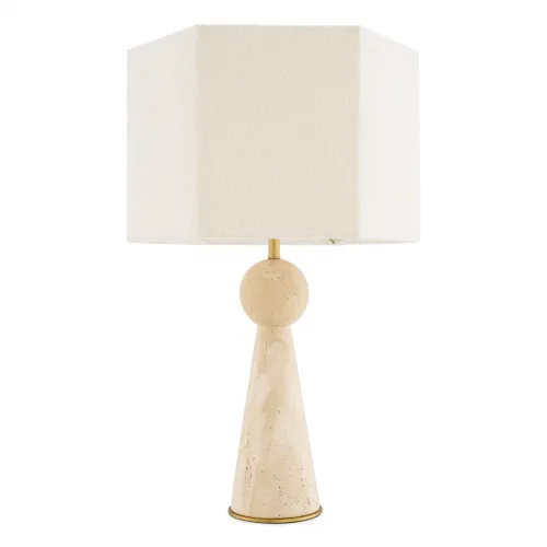 Modern Pearl Luxury Modern Table Lamps in beige travertine with hexagonal lampshade by Luxury Group International