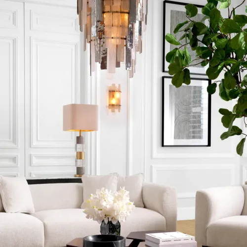 Modern Pendant Ceiling Light in Antique Brass finish with Hand Blown Glass strips by Luxury Group International