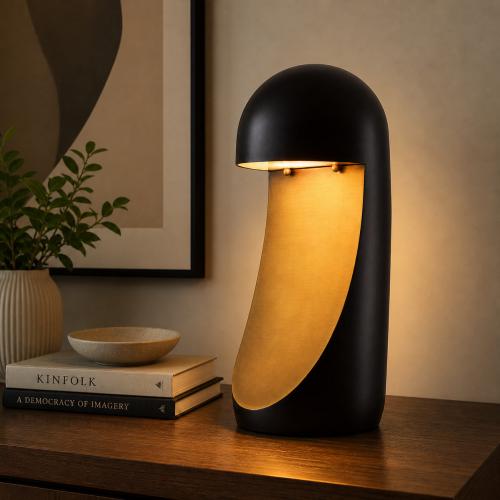 Black Modern Luxury Designer Table Lamp with Antique Brass Finish by Luxury Group International
