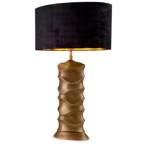 Lampada da Tavolo Moderna di Lusso Radiante in Ottone Vintage Oro Antico con Paralume Ovale Nero di Luxury Group International