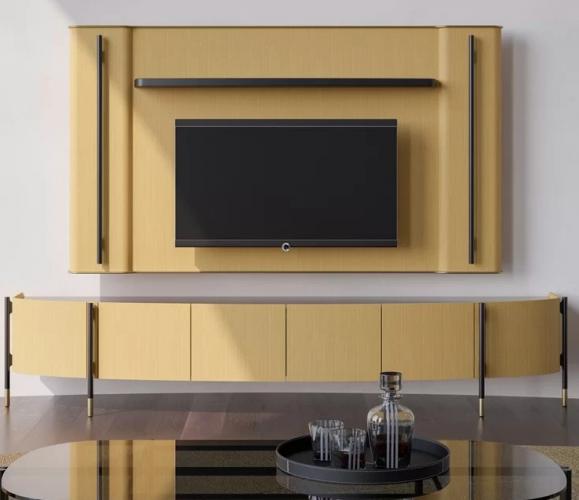Moderner gelber & matt schwarzer hölzerner Luxus-TV-Schrank von Luxury Group International